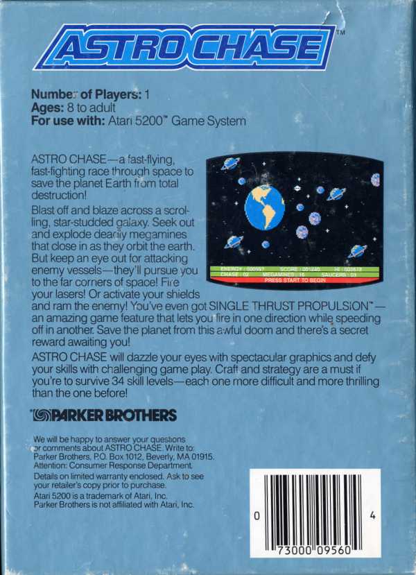 Astro Chase (1982) (Parker Bros First Star Software) Box Scan - Back